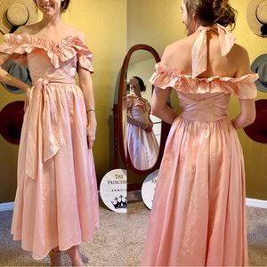 Vintage Gunne Sax Pink Satin Gown - Ballet Satin Whimsical Sound of Music Gown